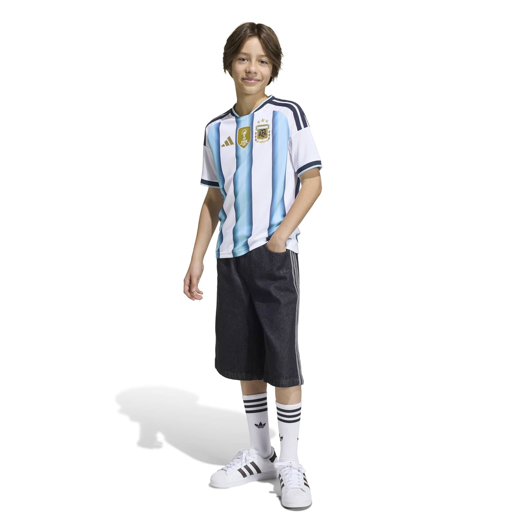 Camisa Infantil Argentina 2026 Home Com Patch Campeão